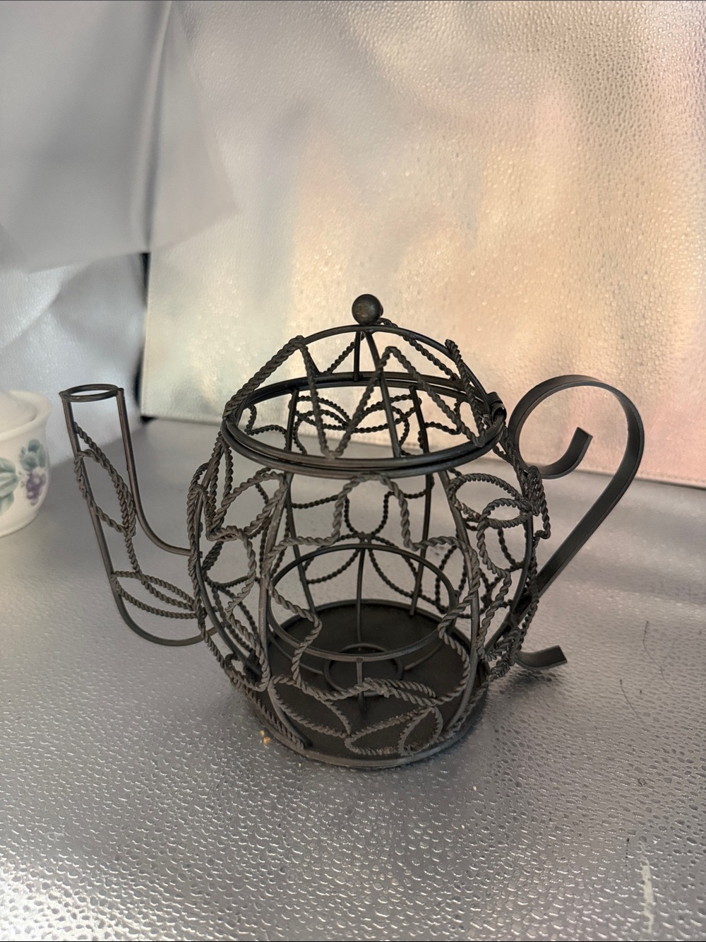 Vintage whimsical rustic decorative wire frame teapot